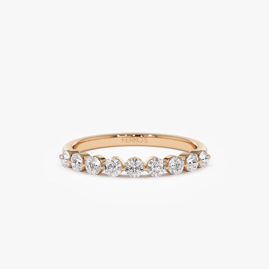 Round lab grown diamonds Shared Prong Wedding Band in Gold - Doozy Diamonds