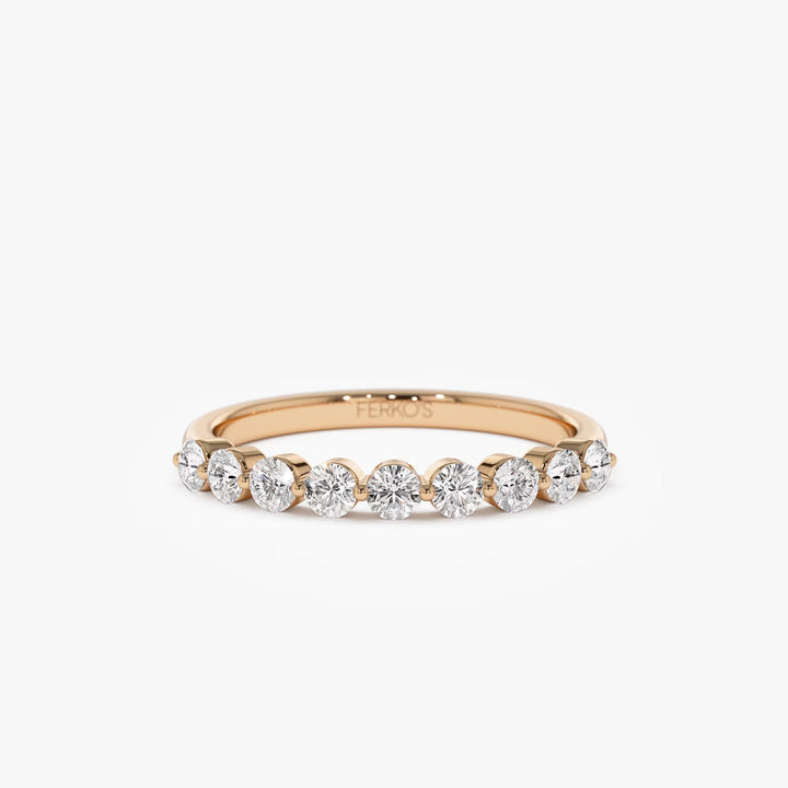 Round lab grown diamonds Shared Prong Wedding Band in Gold - Doozy Diamonds