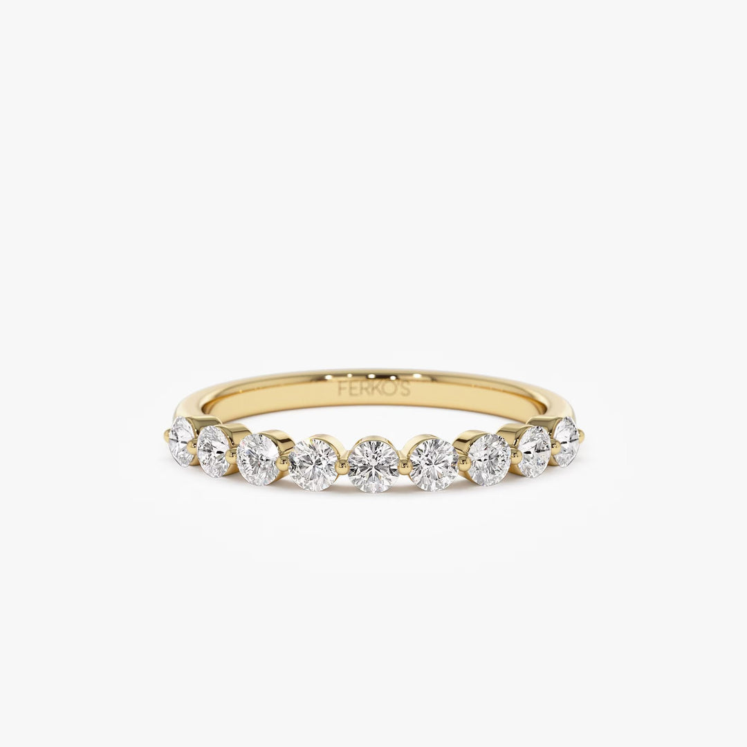 Round lab grown diamonds Shared Prong Wedding Band in Gold - Doozy Diamonds