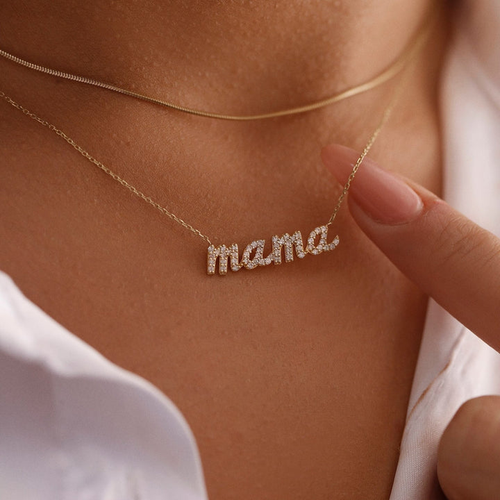 Diamond lab grown diamond MAMA Necklace in 14K Yellow Gold - Doozy Diamonds