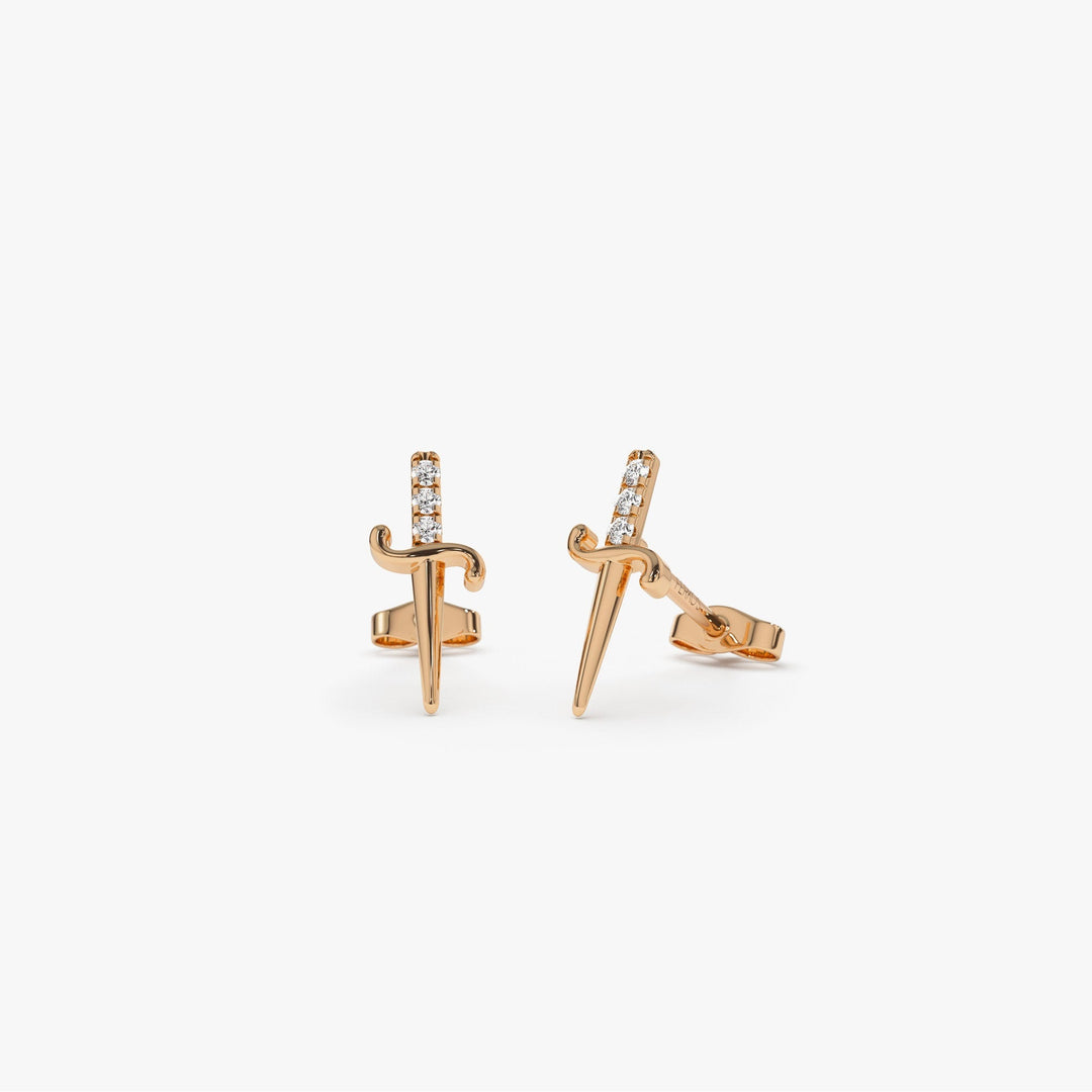 Round Cut Diamond Dagger Studs Sword Earrings for Women - Doozy Diamonds