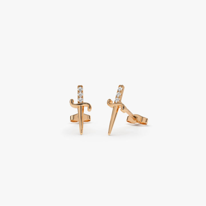 Round Cut Diamond Dagger Studs Sword Earrings for Women - Doozy Diamonds