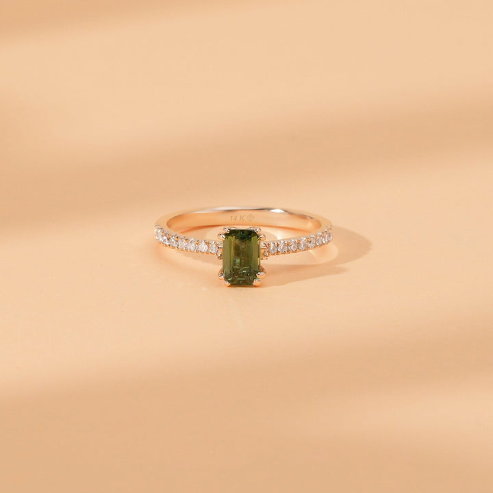 Green Emerald Cut Diamond Pave Engagement Ring for Women - Doozy Diamonds