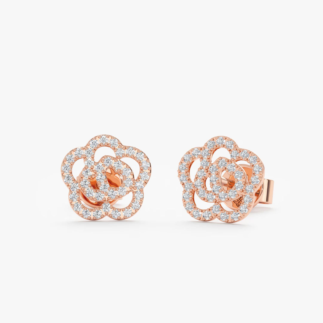 0.32CT Round Floral lab grown diamonds Stud Earrings in Solid Gold - Doozy Diamonds