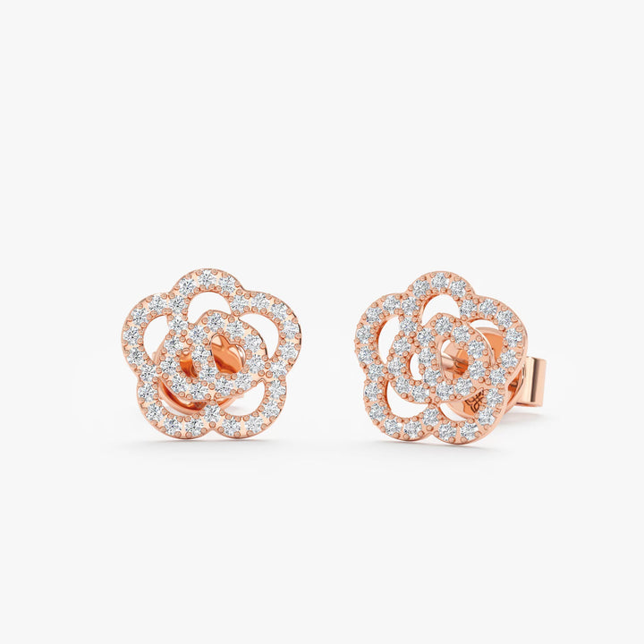 0.32CT Round Floral lab grown diamonds Stud Earrings in Solid Gold - Doozy Diamonds