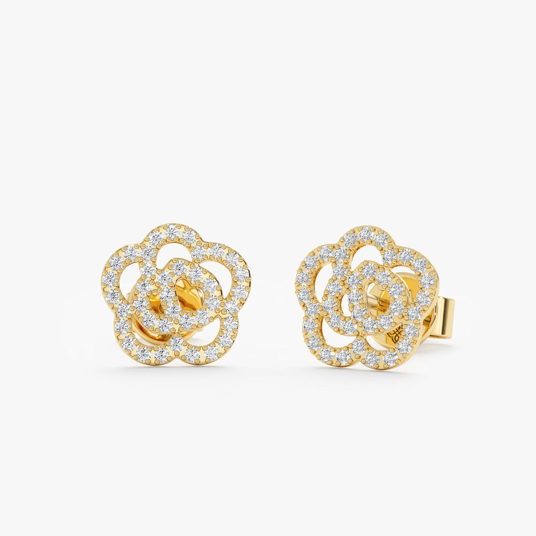 0.32CT Round Floral lab grown diamonds Stud Earrings in Solid Gold - Doozy Diamonds