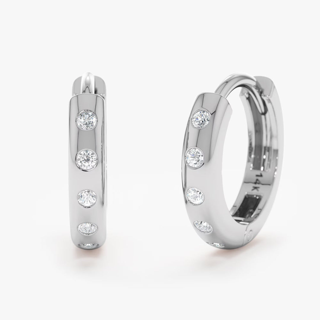 0.2CT Round Flush Setting lab grown diamonds Huggie Hoop Earrings - Doozy Diamonds