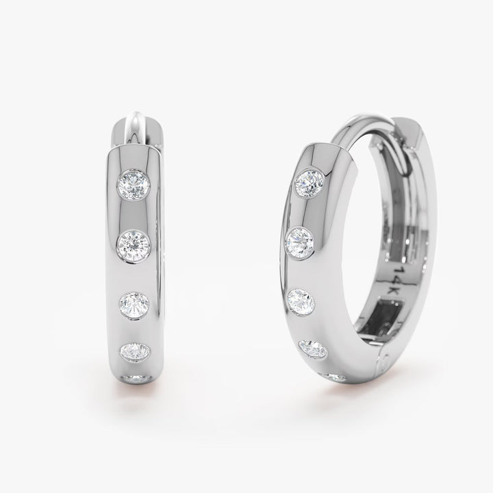 0.2CT Round Flush Setting lab grown diamonds Huggie Hoop Earrings - Doozy Diamonds