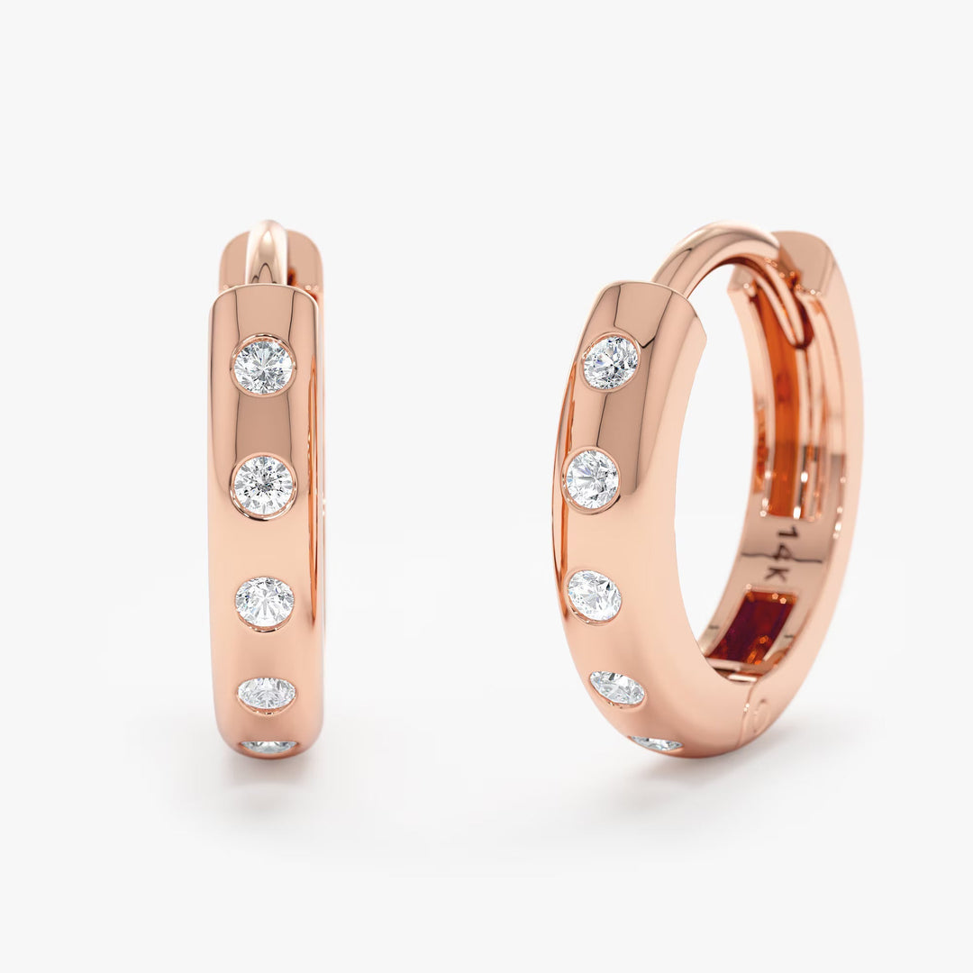 0.2CT Round Flush Setting lab grown diamonds Huggie Hoop Earrings - Doozy Diamonds