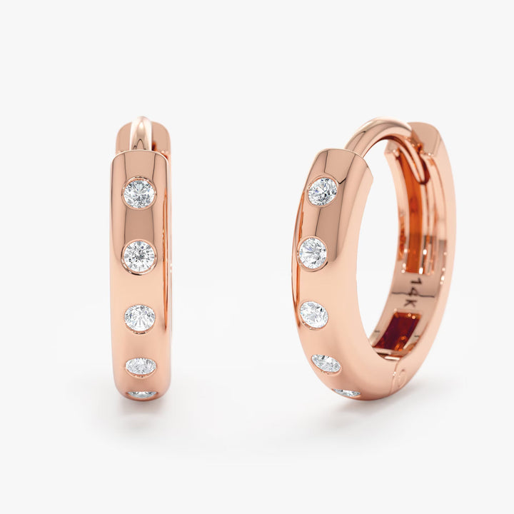 0.2CT Round Flush Setting lab grown diamonds Huggie Hoop Earrings - Doozy Diamonds