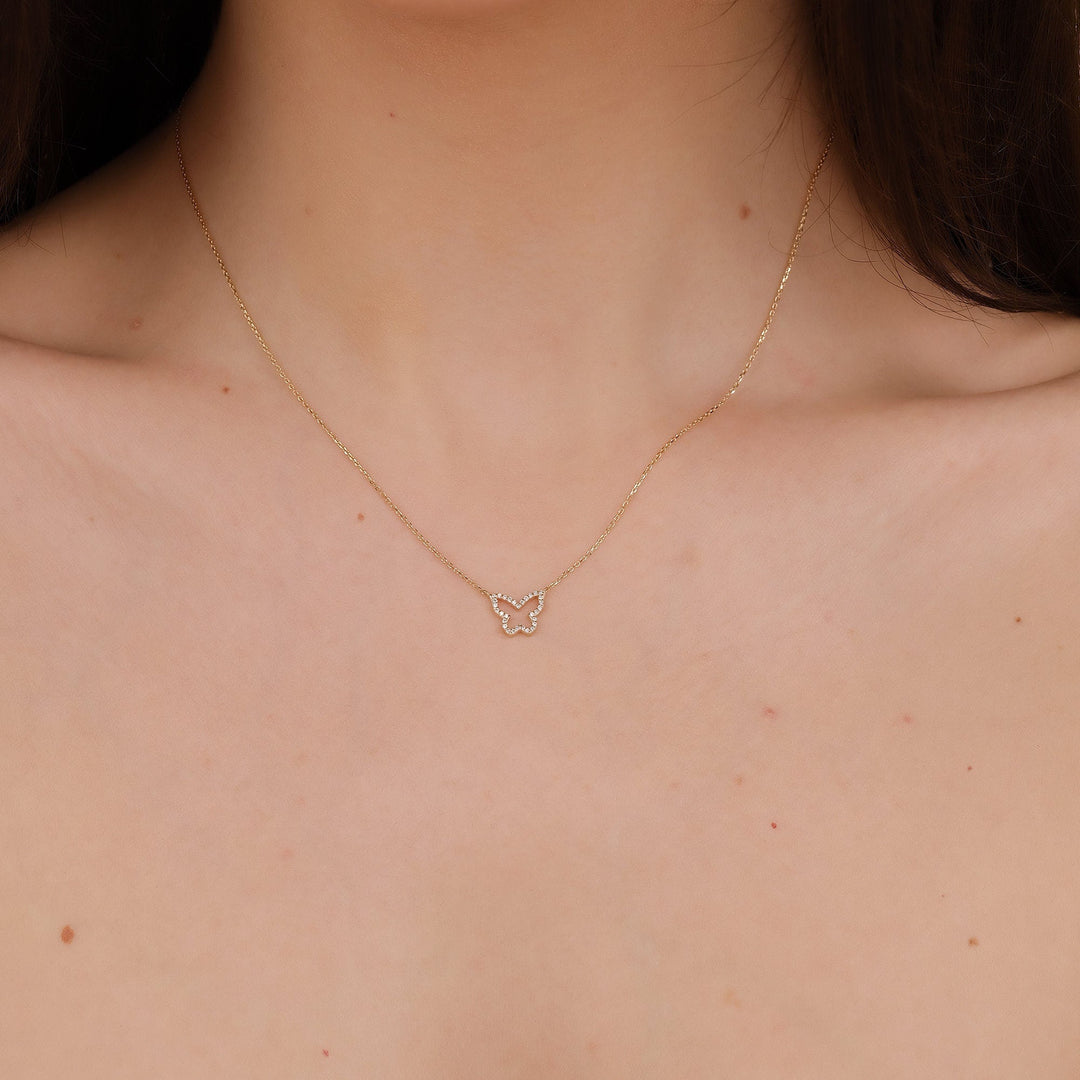 Round Cut Diamond Solid Gold Butterfly Necklace for Birthday Gift - Doozy Diamonds