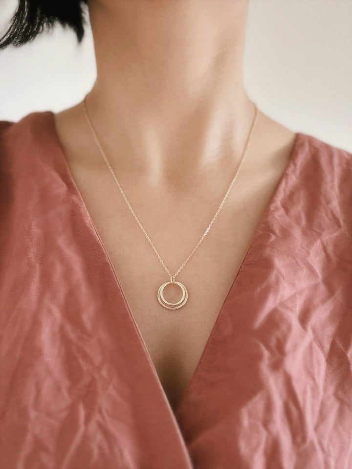 14K Solid Gold Double Circle Necklace for Women - Doozy Diamonds