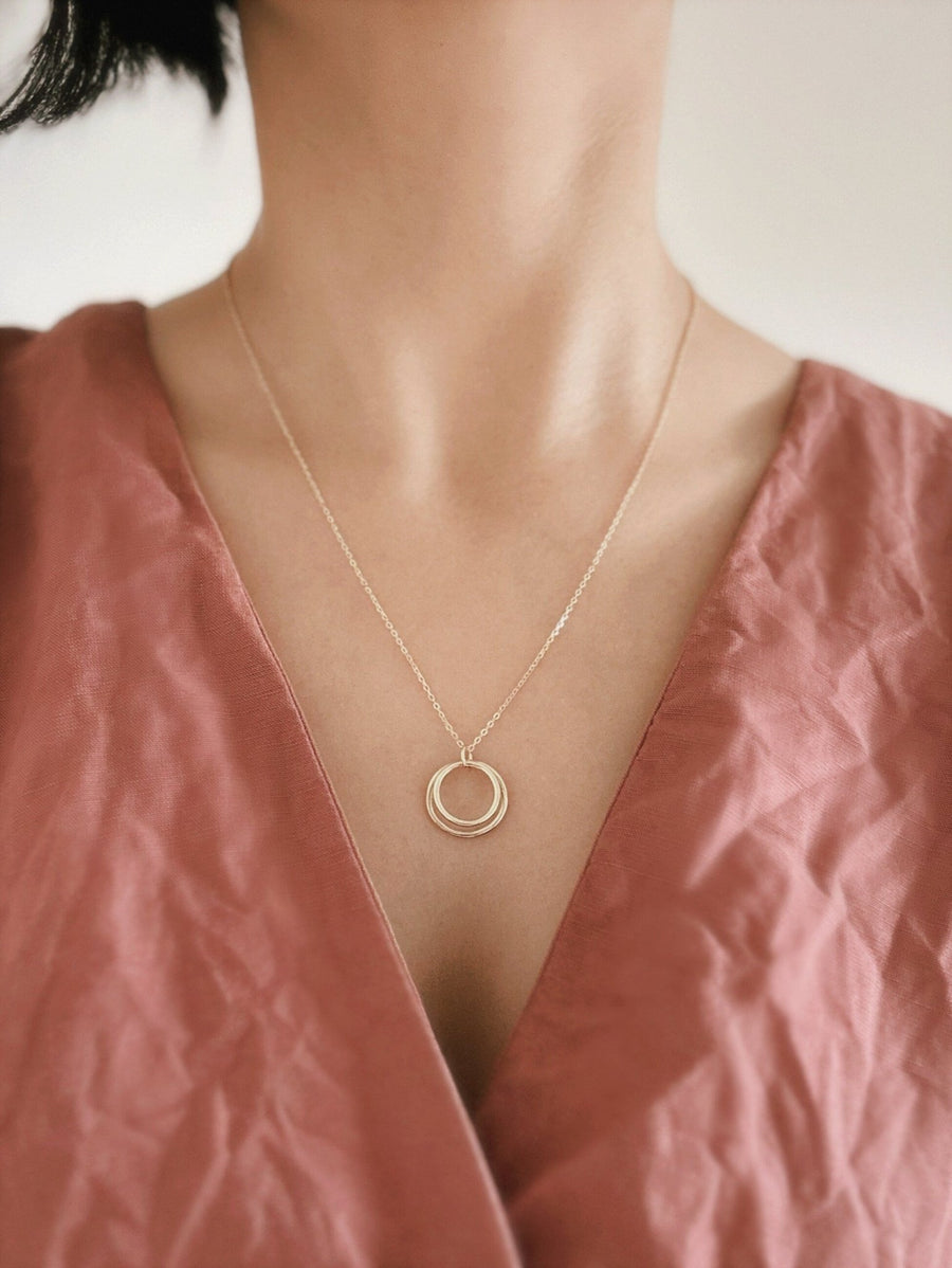 14K Solid Gold Double Circle Necklace for Women - Doozy Diamonds