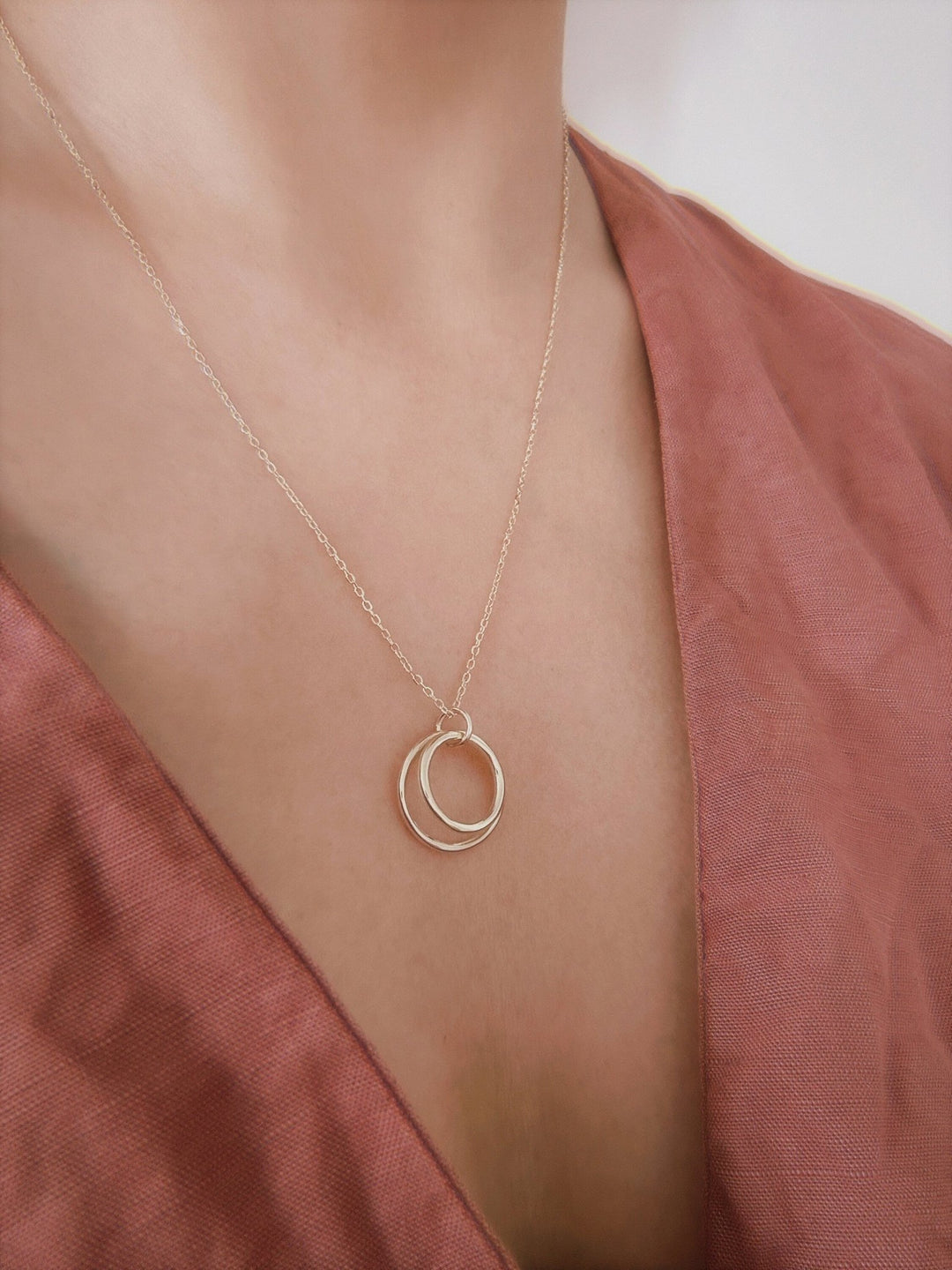 14K Solid Gold Double Circle Necklace for Women - Doozy Diamonds