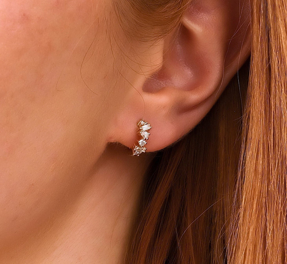 Mix Shape Diamond Cluster Hoop Earrings for Christmas Gift - Doozy Diamonds