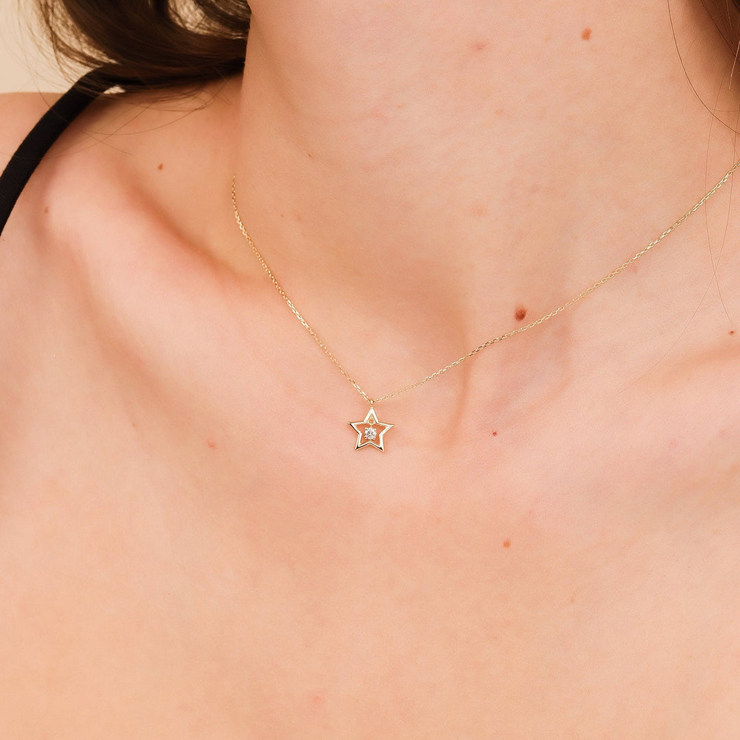Round Cut Diamond Small Star Charm Necklace for Her - Doozy Diamonds