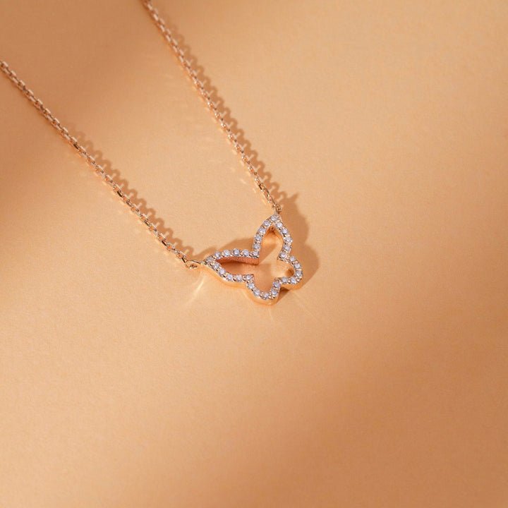 Round Cut Diamond Solid Gold Butterfly Necklace for Birthday Gift - Doozy Diamonds