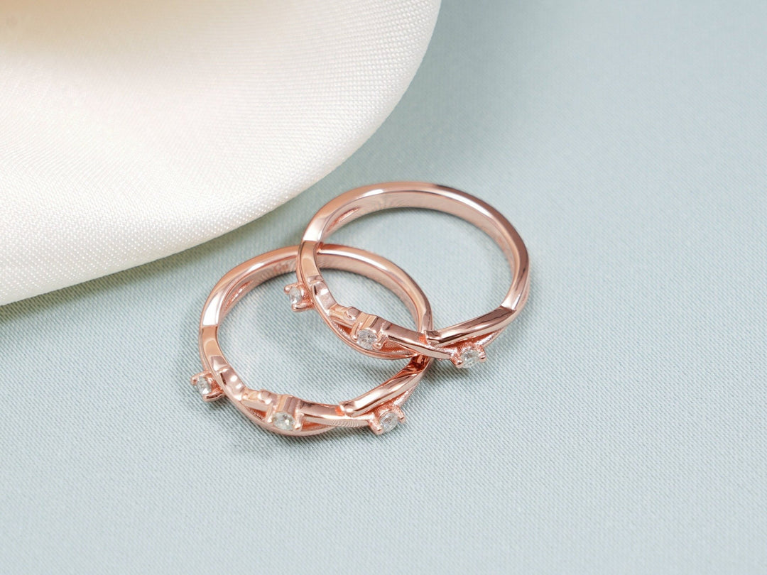 Round diamond band stacked with engagement ring