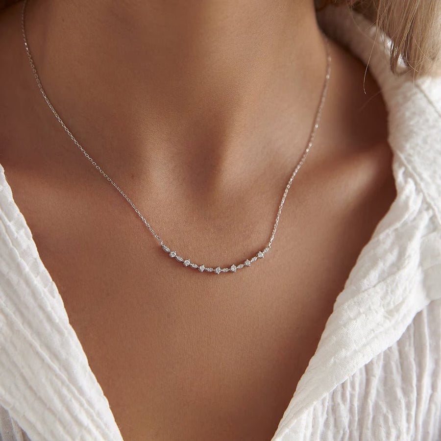 14K Solid Gold Round Cut Diamond Smile Necklace for Her - Doozy Diamonds