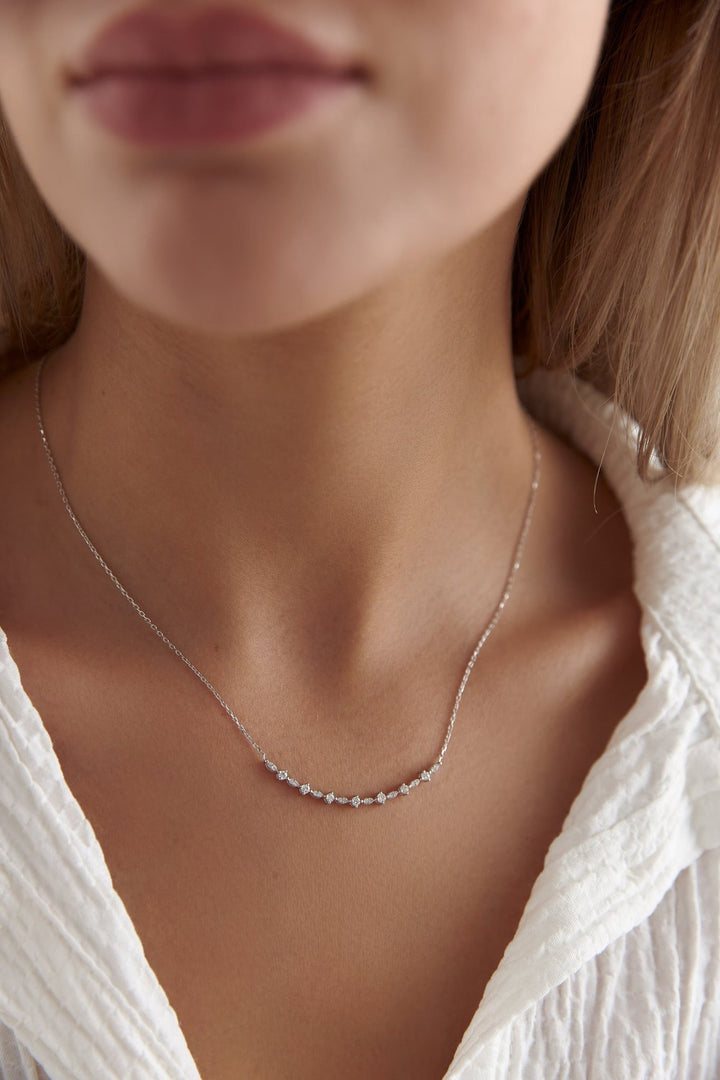 14K Solid Gold Round Cut Diamond Smile Necklace for Her - Doozy Diamonds