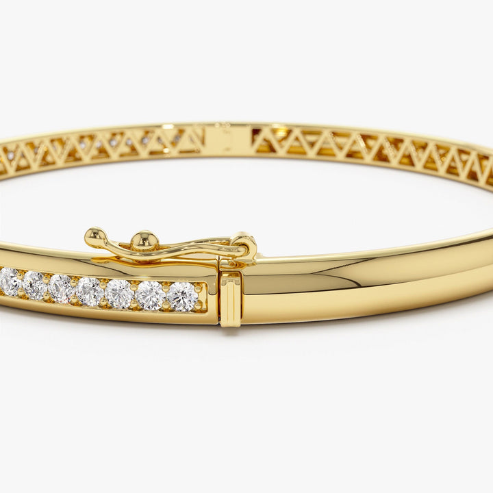 Round Cut Diamond Channel Set Bangle Bracelet for Halloween Gift - Doozy Diamonds