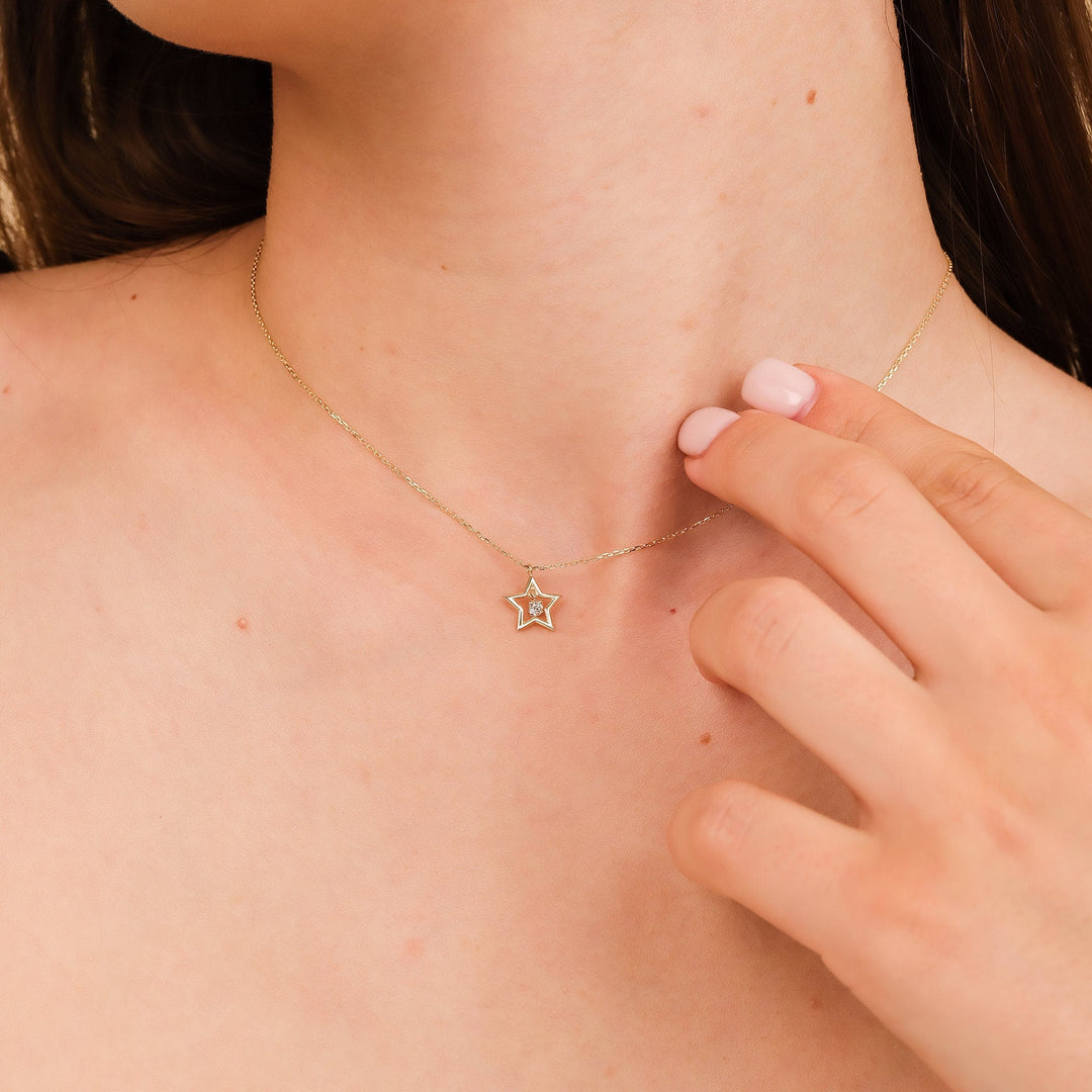 Round Cut Diamond Small Star Charm Necklace for Her - Doozy Diamonds