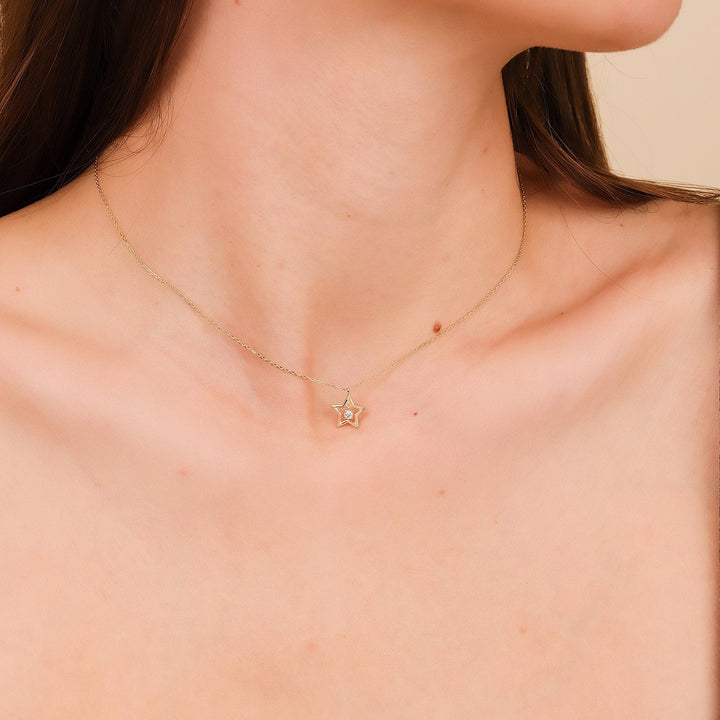 Round Cut Diamond Small Star Charm Necklace for Her - Doozy Diamonds