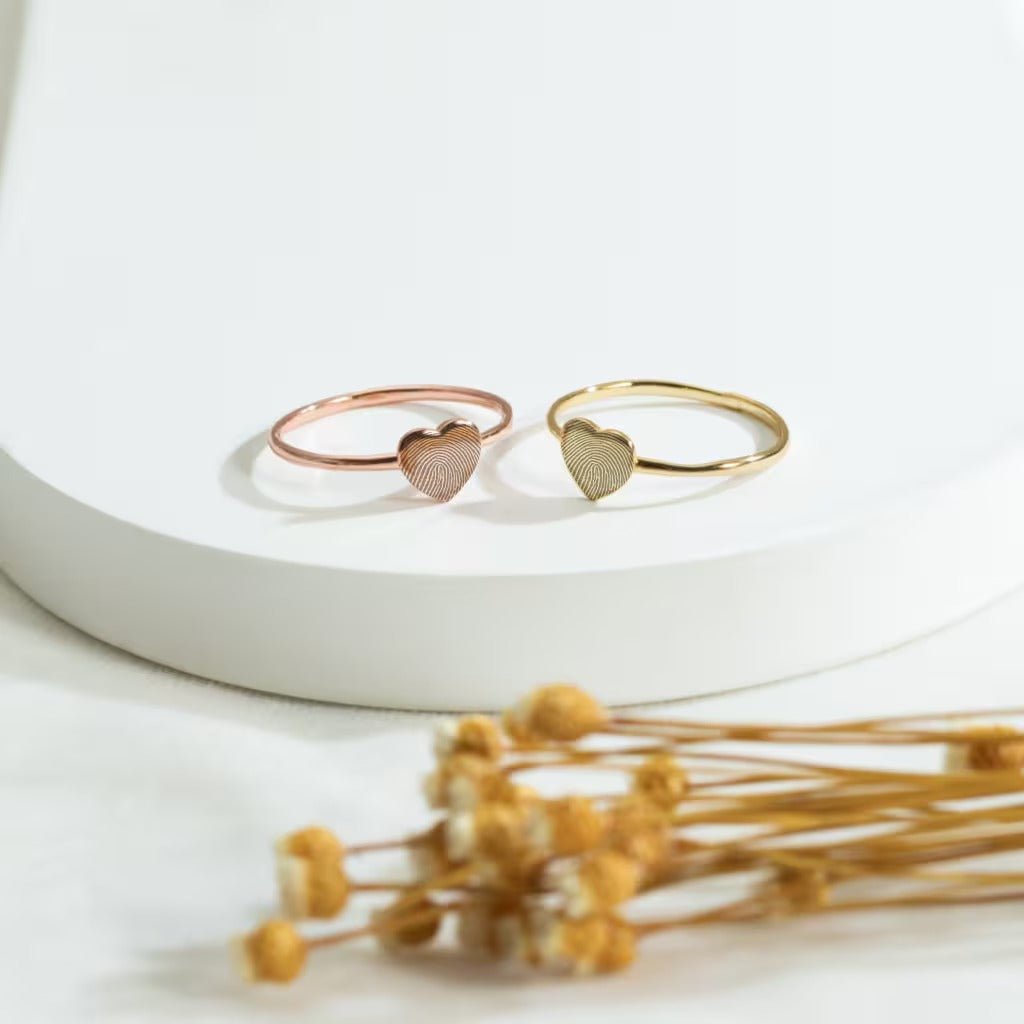 Heart Shape Custom Actual Fingerprint Engraved Ring Gift For Mother - Doozy Diamonds