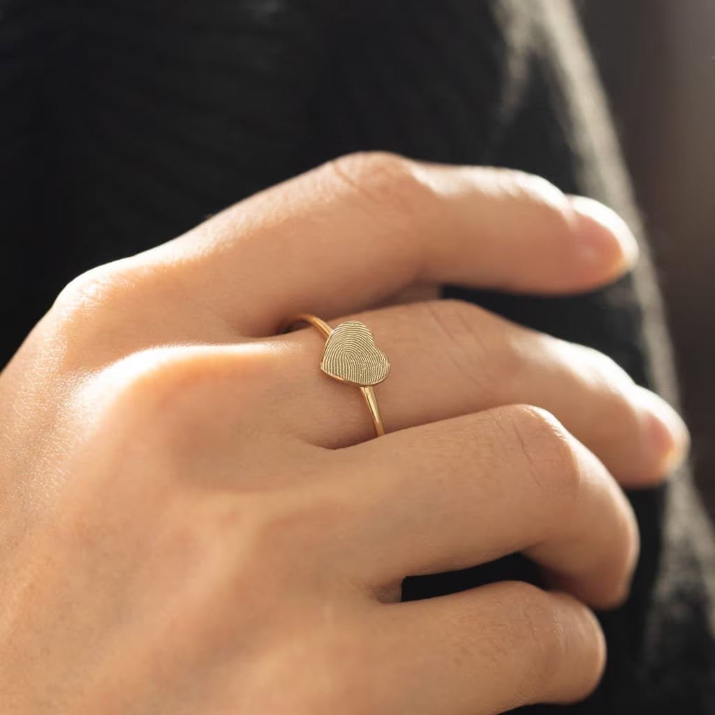 Heart Shape Custom Actual Fingerprint Engraved Ring Gift For Mother - Doozy Diamonds