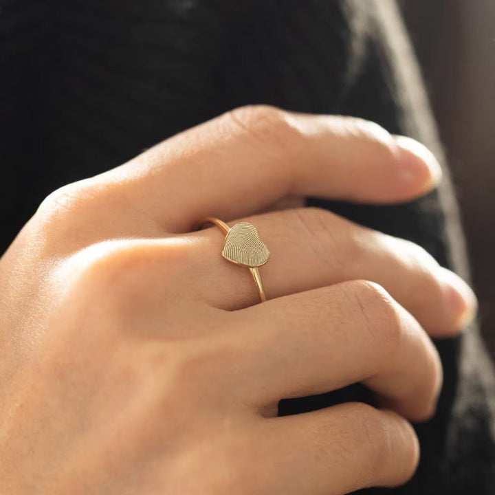 Heart Shape Custom Actual Fingerprint Engraved Ring Gift For Mother - Doozy Diamonds