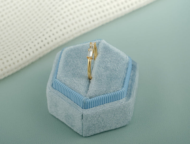 Baguette & Round diamond band stacked with engagement ring