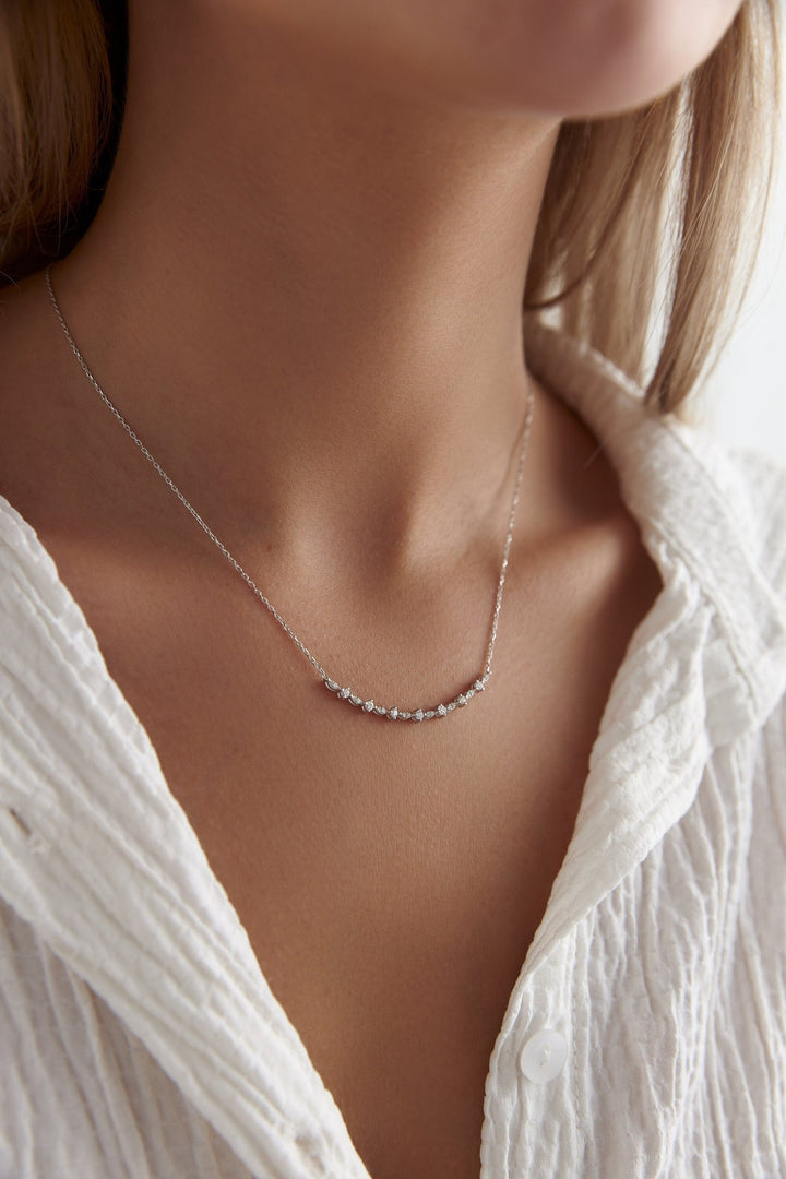 14K Solid Gold Round Cut Diamond Smile Necklace for Her - Doozy Diamonds