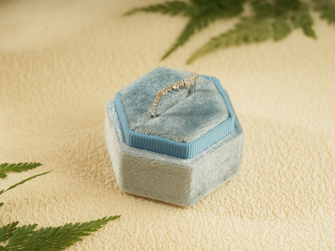 Round lab grown diamond band worn on hand