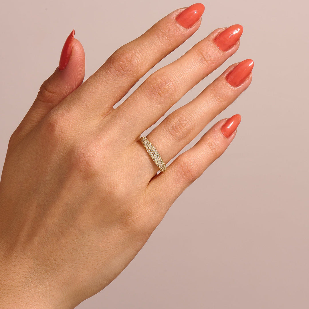 Round Cut Diamond Dome Gold Ring Gift for Women - Doozy Diamonds