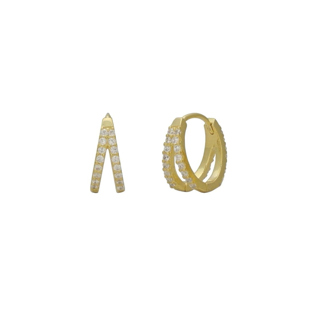 Round Cut Diamond Double Small Hoop Earrings for Women - Doozy Diamonds