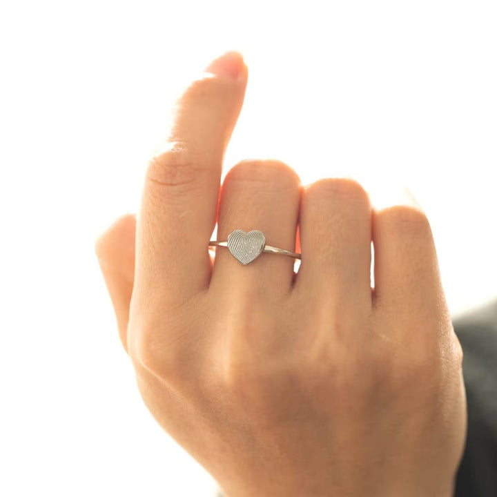 Heart Shape Custom Actual Fingerprint Engraved Ring Gift For Mother - Doozy Diamonds
