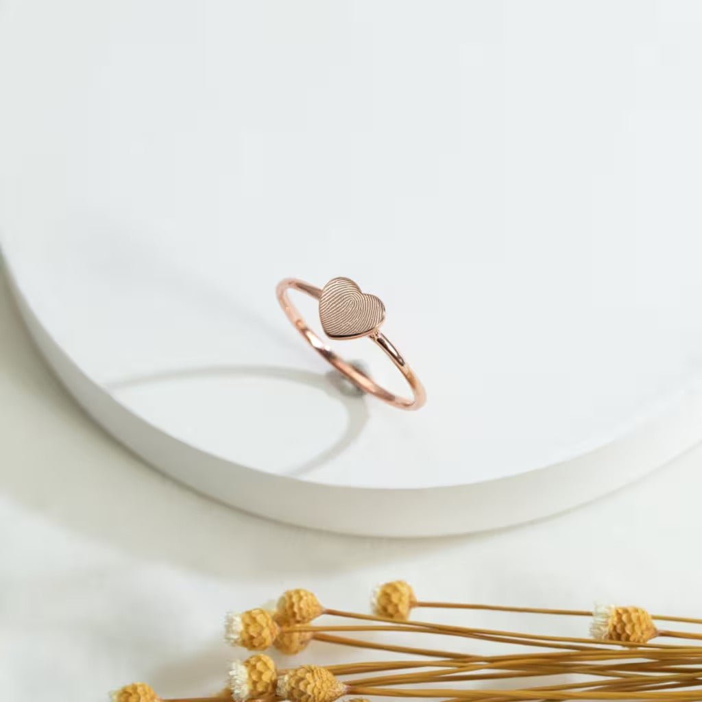 Heart Shape Custom Actual Fingerprint Engraved Ring Gift For Mother - Doozy Diamonds