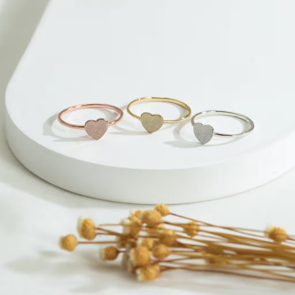 Heart Shape Custom Actual Fingerprint Engraved Ring Gift For Mother - Doozy Diamonds