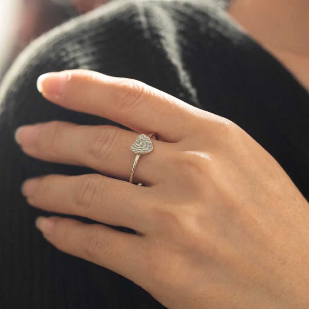 Heart Shape Custom Actual Fingerprint Engraved Ring Gift For Mother - Doozy Diamonds