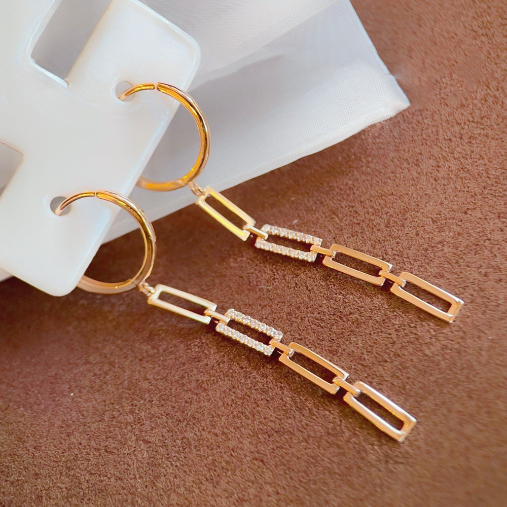Diamond Rectangle Chain Link Threader Earrings for Her - Doozy Diamonds
