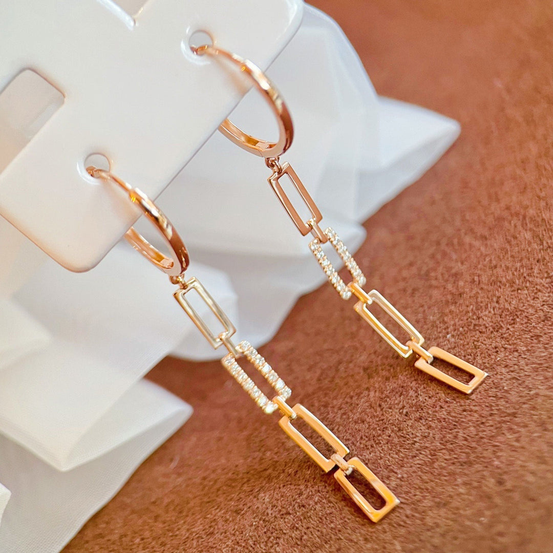 Diamond Rectangle Chain Link Threader Earrings for Her - Doozy Diamonds