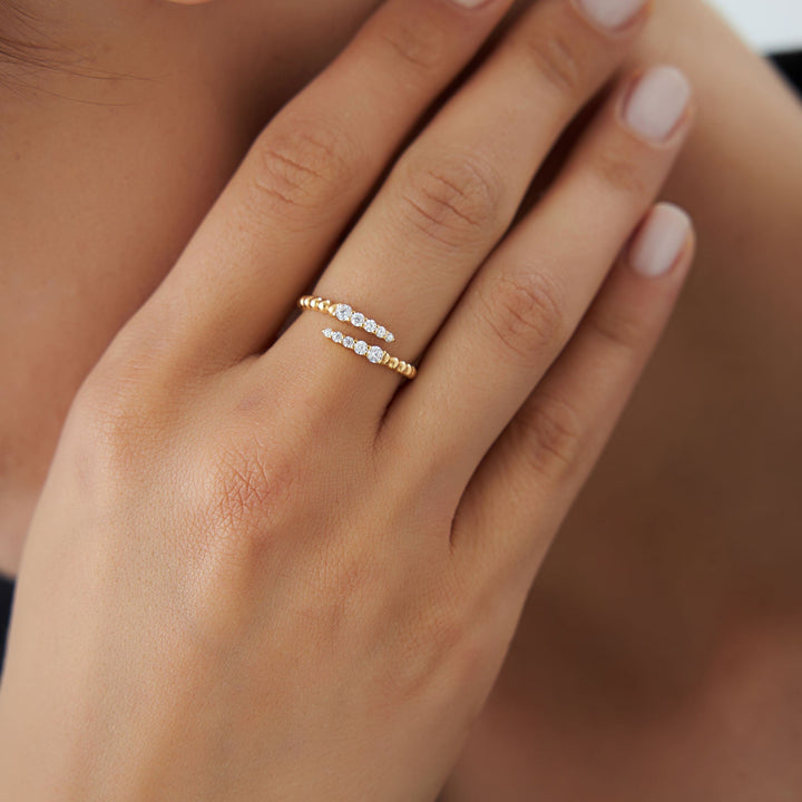 Round Cut Beaded Gold Diamond Spiral Band for Women - Doozy Diamonds