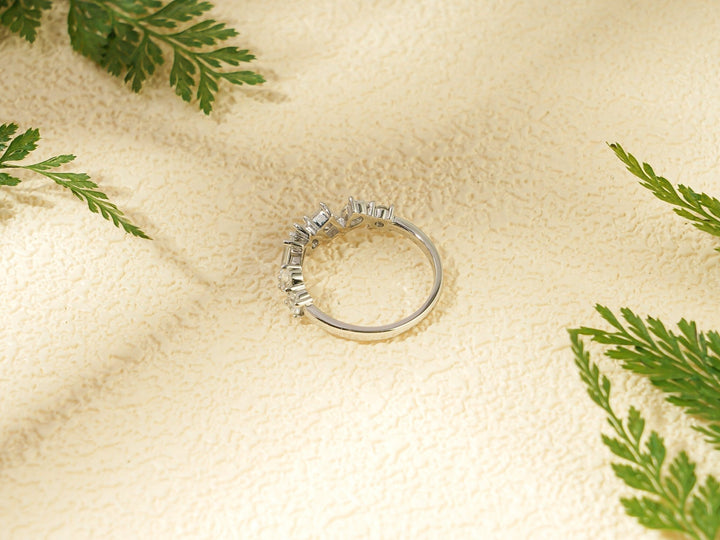 Multi Stone diamond band stacked with engagement ring