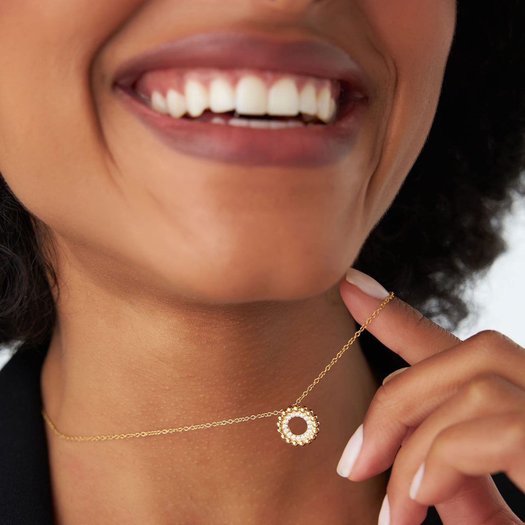 14k Solid Gold Beaded Diamond Circle Necklace for Christmas Gift - Doozy Diamonds