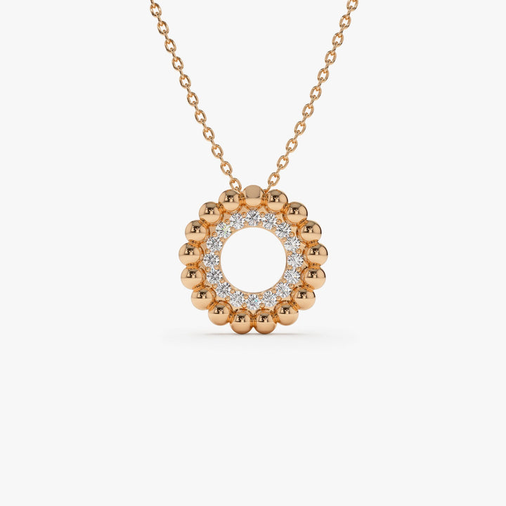14k Solid Gold Beaded Diamond Circle Necklace for Christmas Gift - Doozy Diamonds