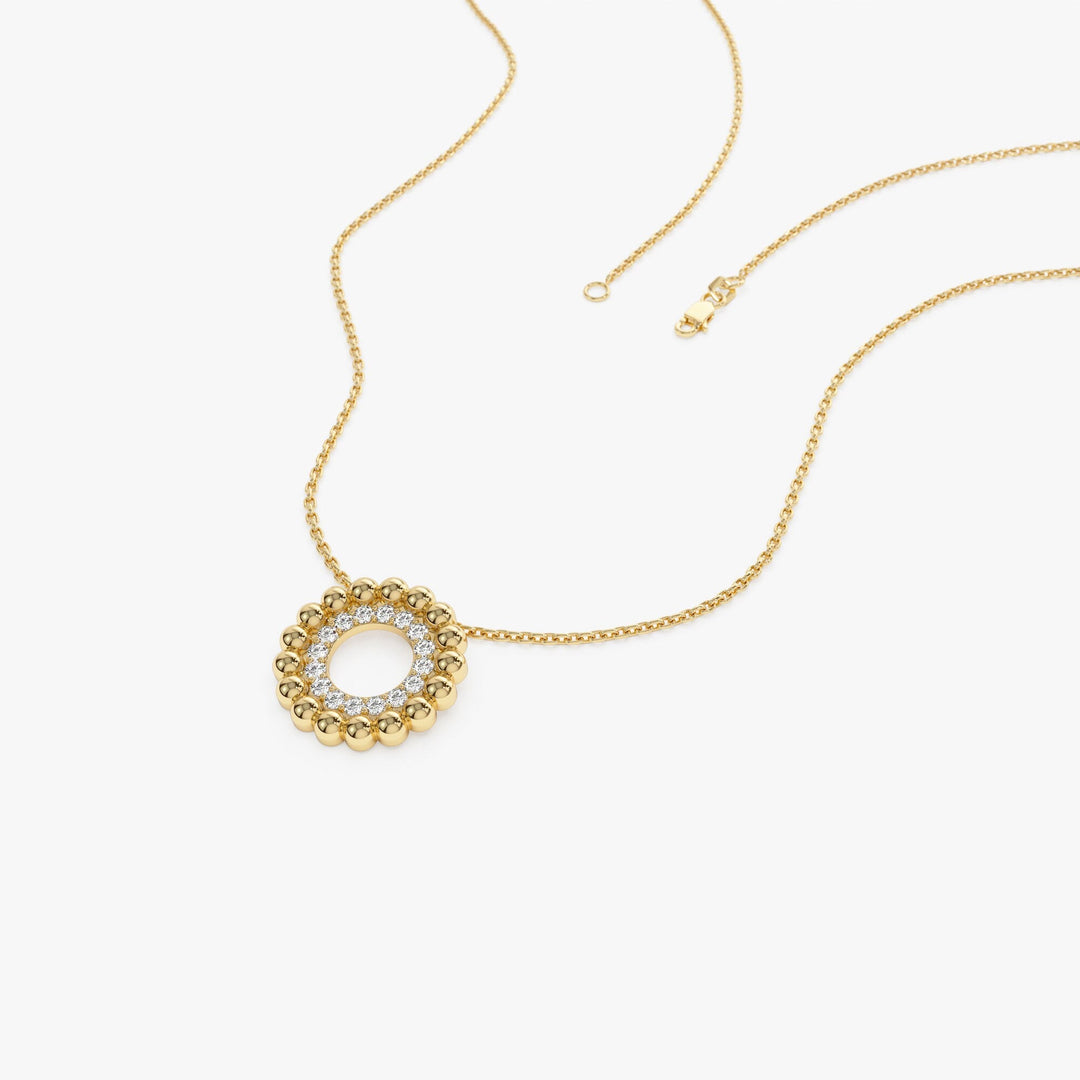 14k Solid Gold Beaded Diamond Circle Necklace for Christmas Gift - Doozy Diamonds