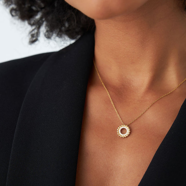 14k Solid Gold Beaded Diamond Circle Necklace for Christmas Gift - Doozy Diamonds