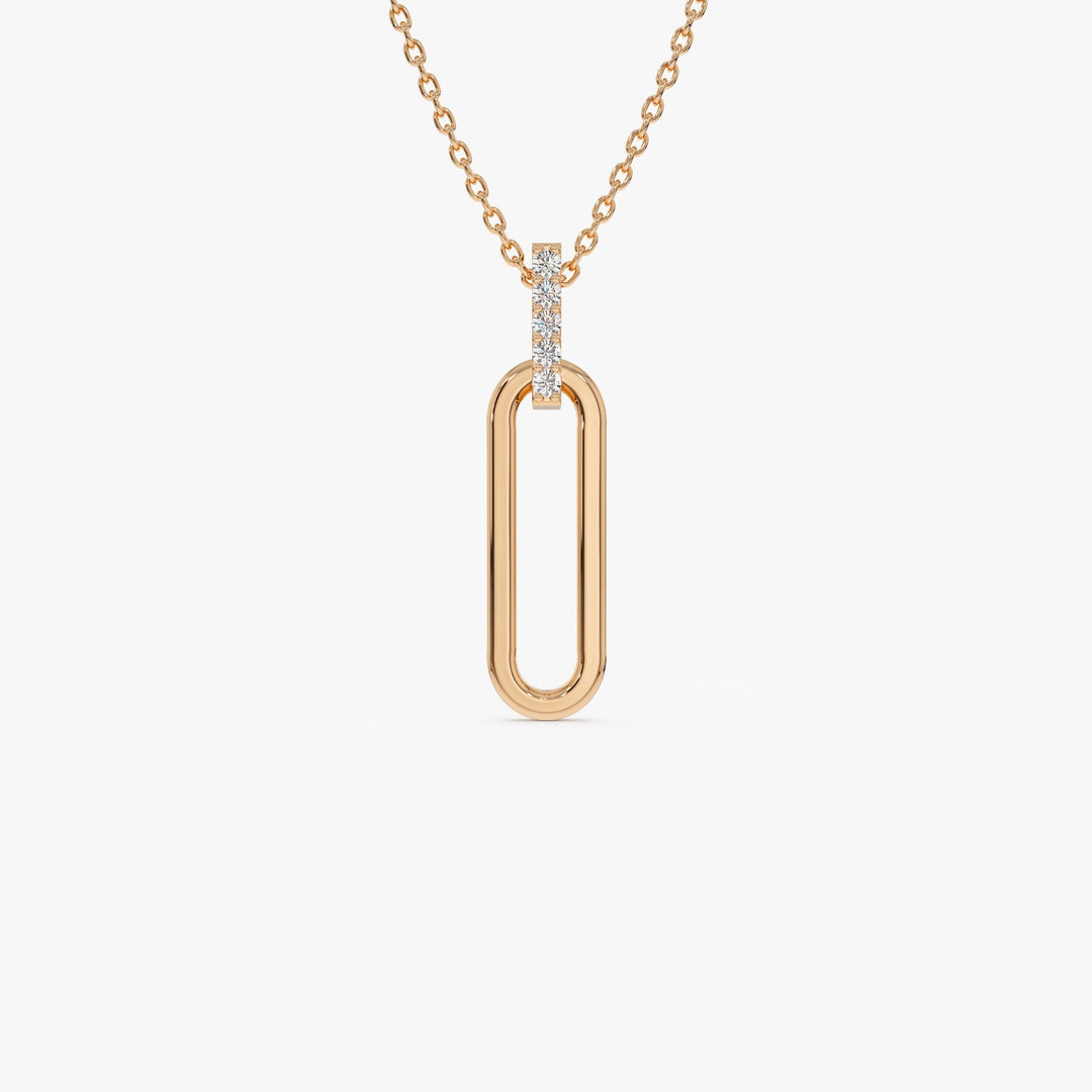 Round Cut Diamond 14k Gold Paper Clip Link Pendant for Her - Doozy Diamonds