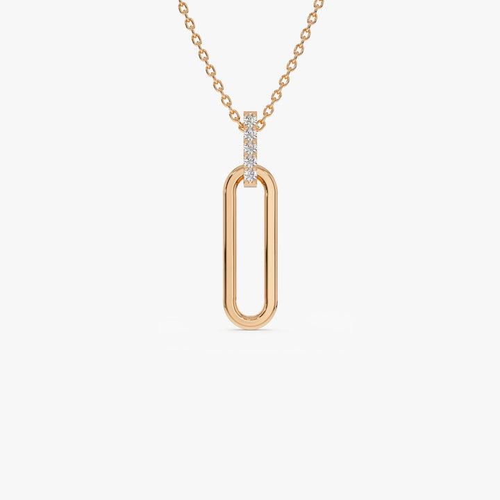 Round Cut Diamond 14k Gold Paper Clip Link Pendant for Her - Doozy Diamonds