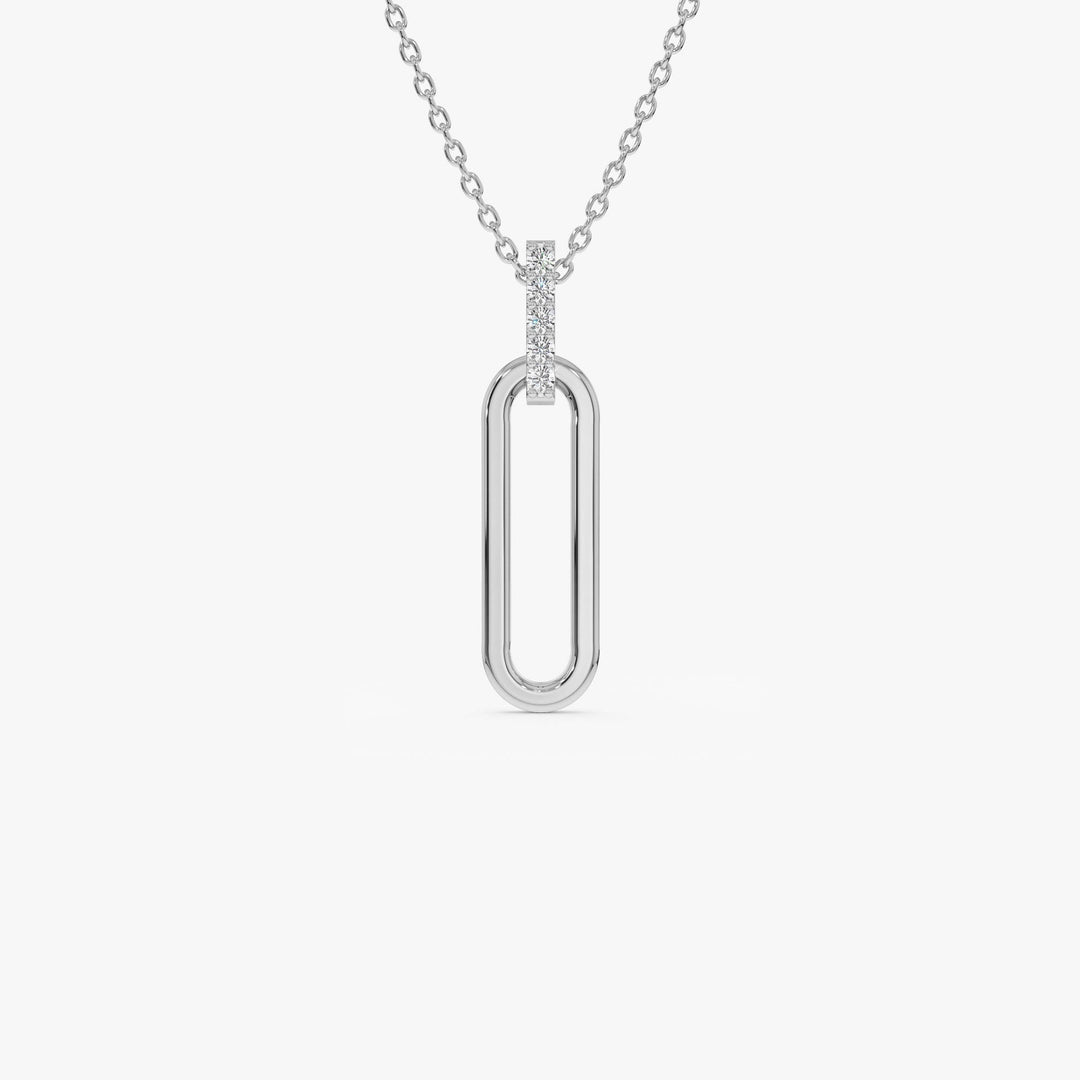 Round Cut Diamond 14k Gold Paper Clip Link Pendant for Her - Doozy Diamonds